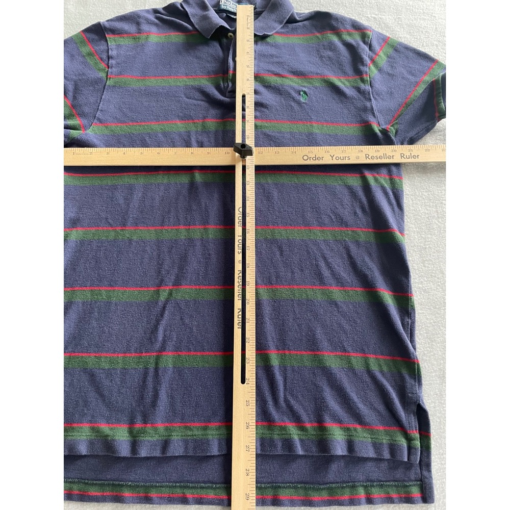 Polo Ralph Lauren Mens Med Navy Blu Striped Short Sleeve Cotton Polo Shirt Rugby - Picture 7 of 8